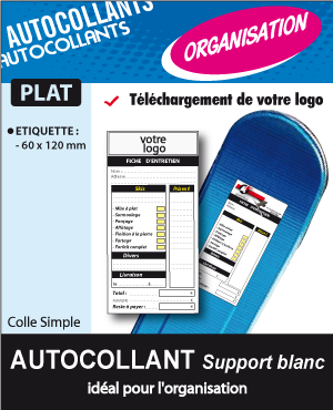 AUTOCOLLANT PLAT ENTRETIEN ETIQUETTE 60 x 120 mm