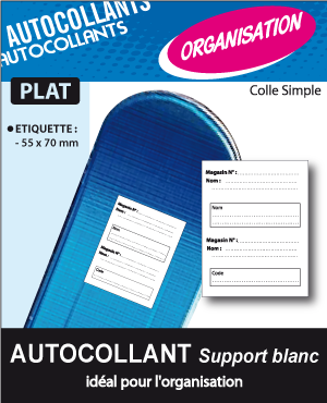 AUTOCOLLANT PLAT ORGANISATION ETIQUETTE 55 x 70mm