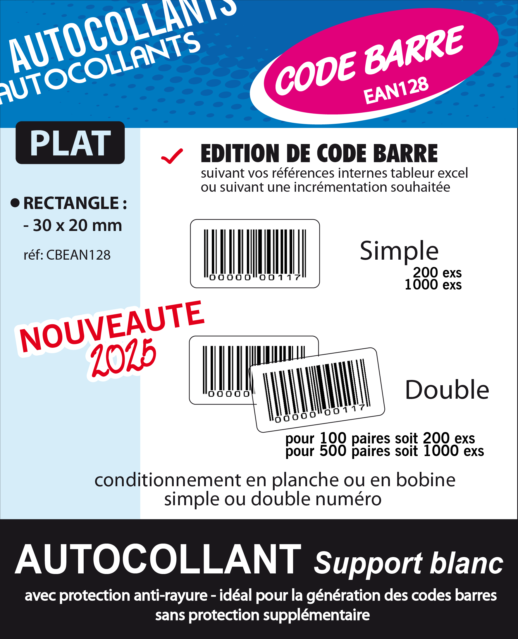 AUTOCOLLANT CODE BARRE INCREMENTATION